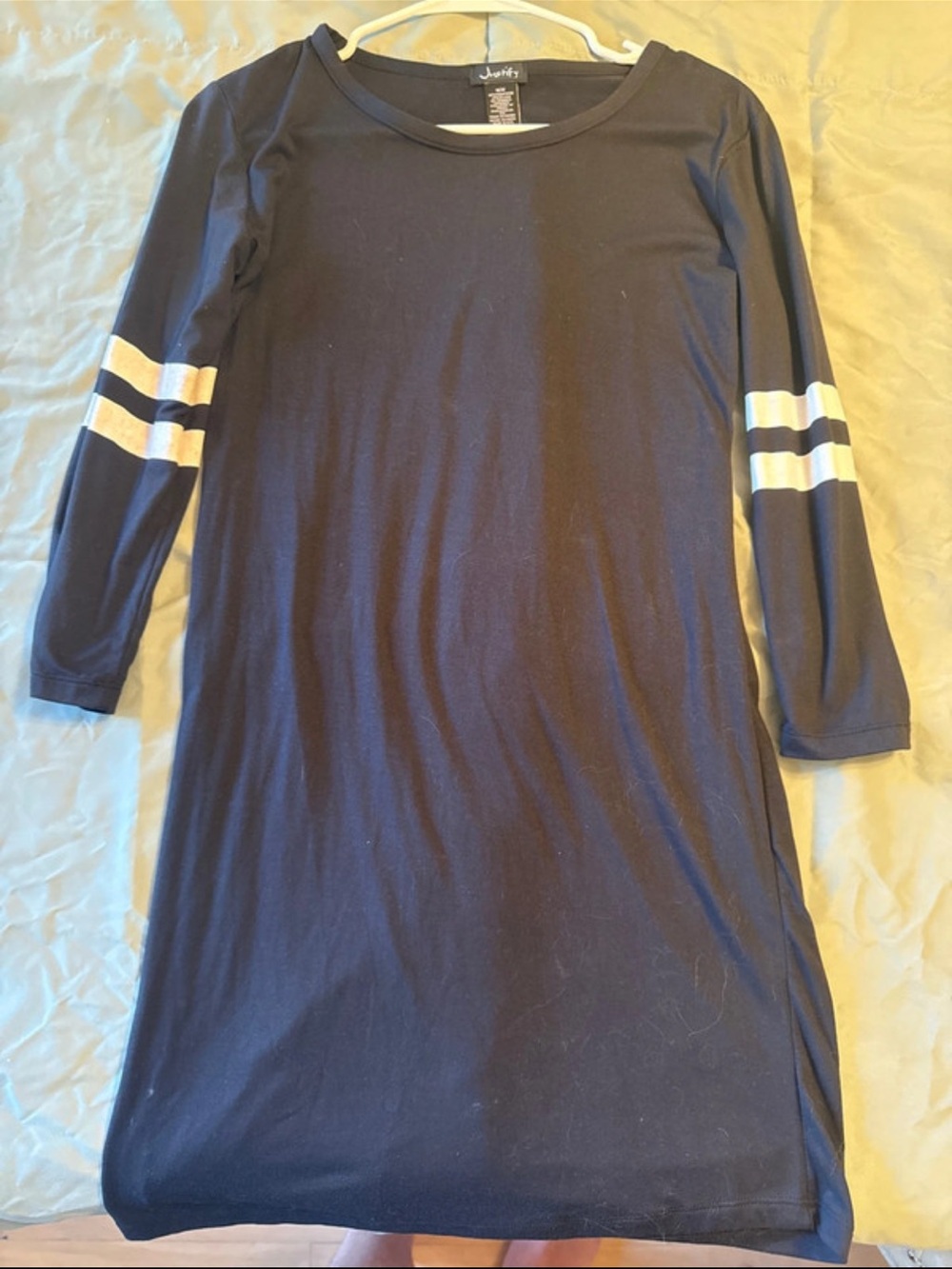 Justify Navy Long Sleeve Dress with White Sleeve Stripes